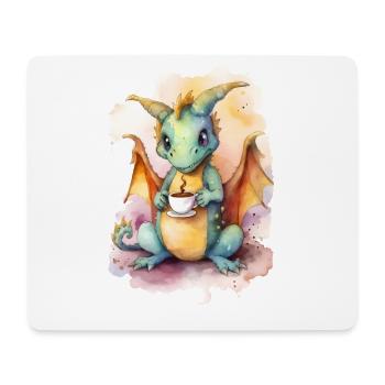 Dragon with coffee watercolor style - Mouse Pad (horizontal) - white - Front