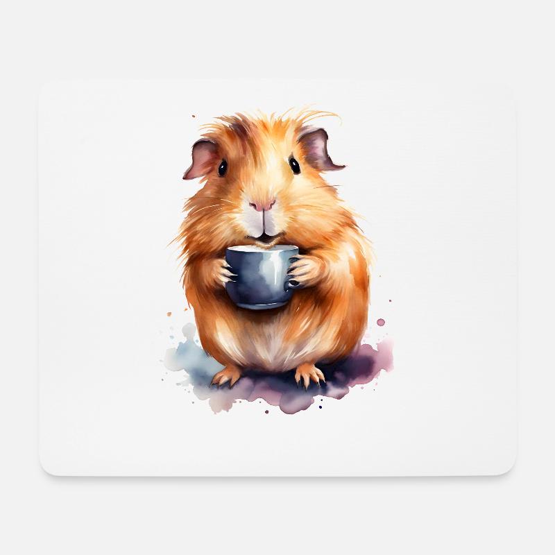 Meerschweinchen mit Kaffee -Aquarellstil - Mousepad (Querformat) - Weiß