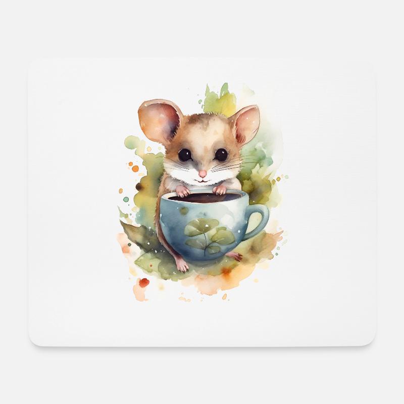kleine Schlafsäume mit Kaffee -Aquarellstil - Mousepad (Querformat) - Weiß