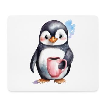 Pingouin avec style aquarelle café - Tapis de souris (format paysage) - blanc - Devant