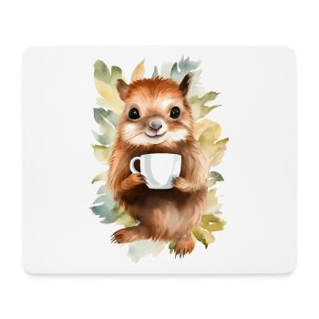 Écureuil avec style aquarelle café - Tapis de souris (format paysage) - blanc - Devant