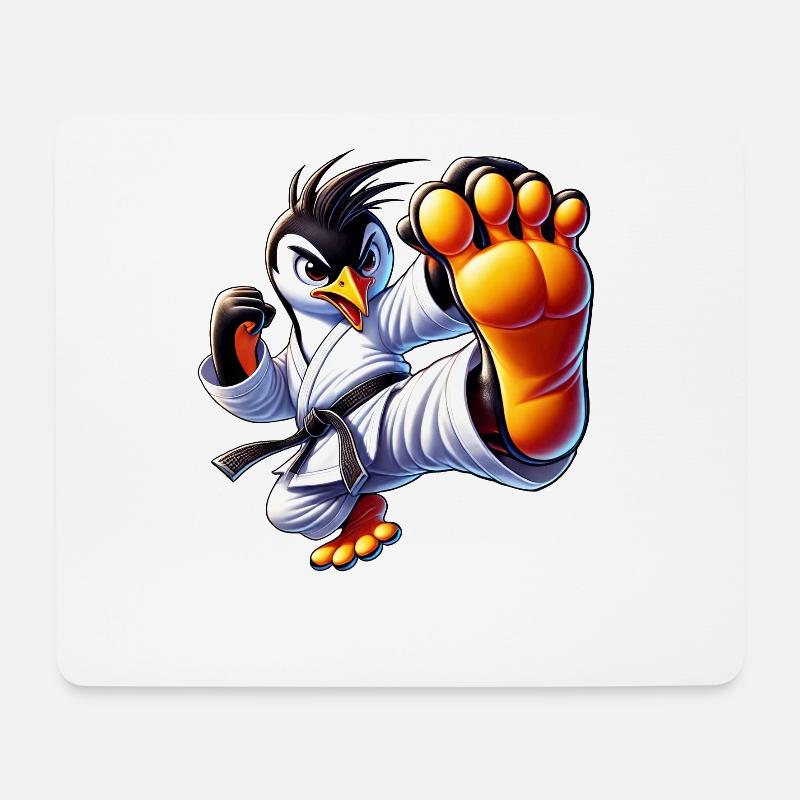 Süßer Pinguin Karate Kick Cartoon Kampfkunst - Mousepad (Querformat) - Weiß
