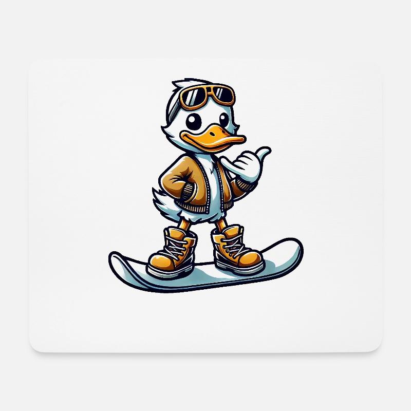 Comic Ente Snowboarden Winter Wintersport - Mousepad (Querformat) - Weiß