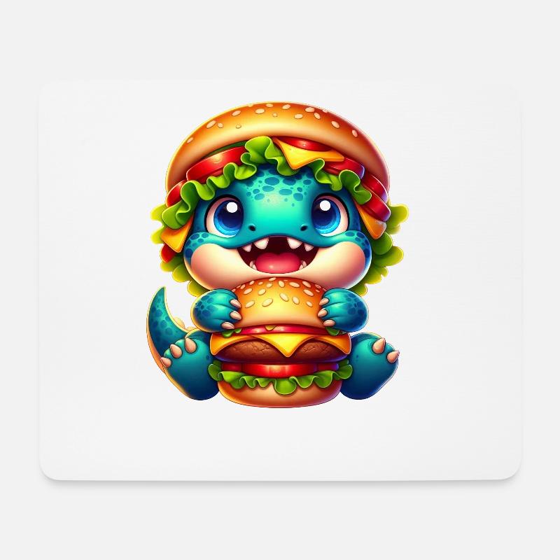 Mignon T-Rex Burger Fantaisiste Drôle Restauration rapide - Tapis de souris (format paysage) - blanc