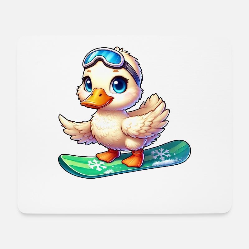 Süße Cartoon Ente Surfer Snowboarder - Mousepad (Querformat) - Weiß