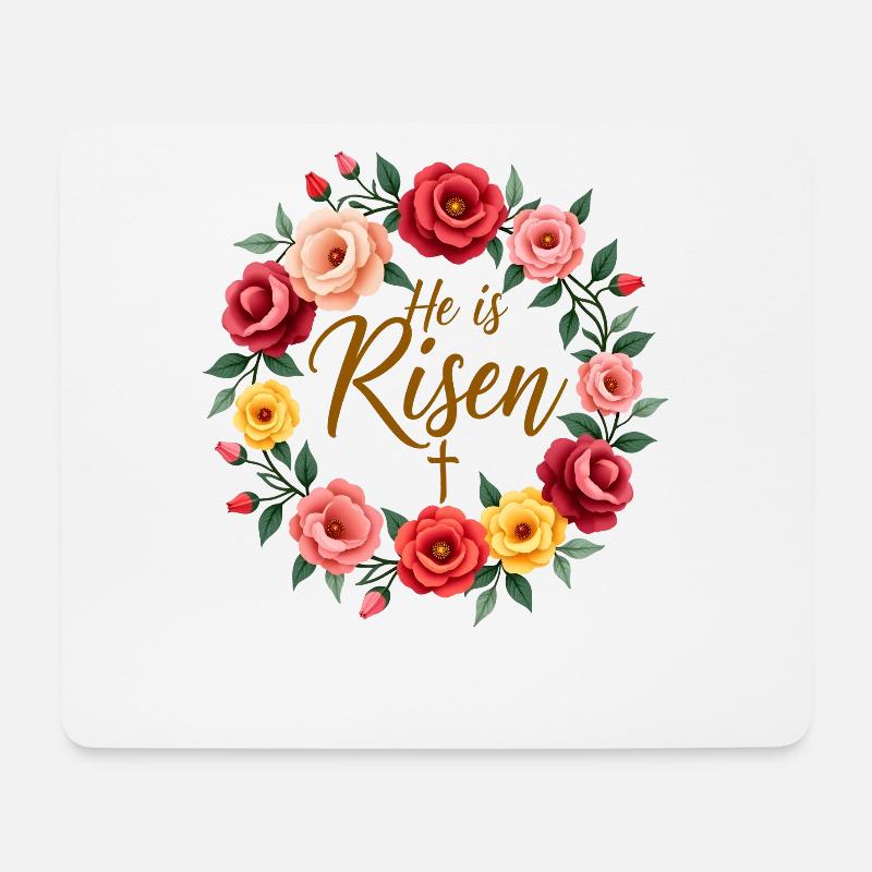 Happy Easter Flower Wreath He Is Risen Jesus - Mouse Pad (horizontal) - white