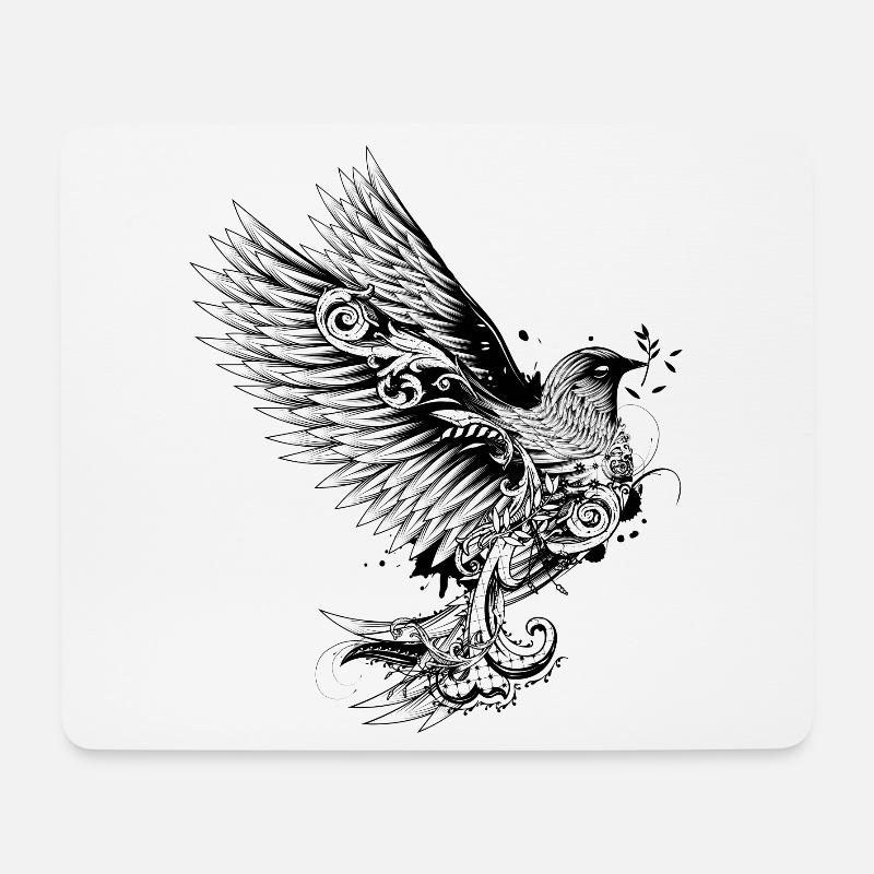 Zeichnung einer ornamental verzierten Taube - Mousepad (Querformat) - Weiß
