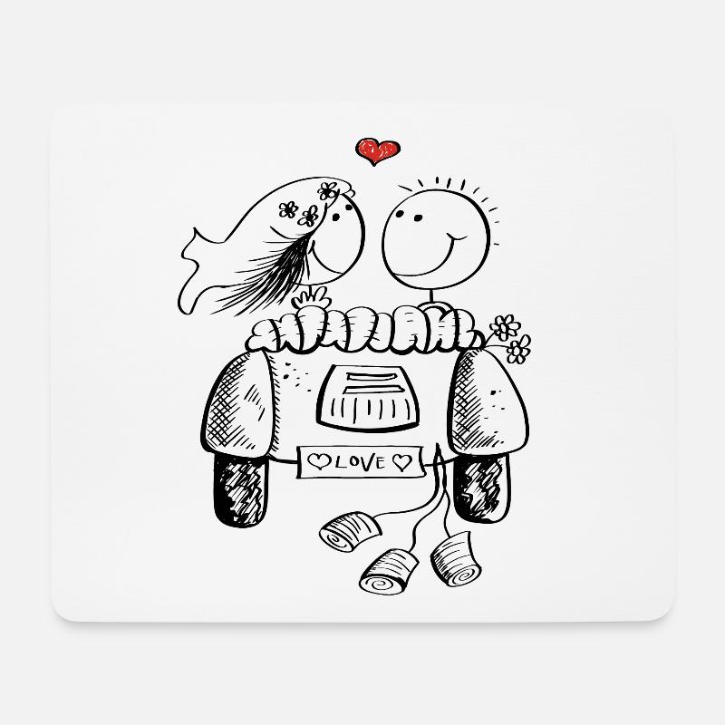 Voiture de mariage avec amour couple de mariage - Tapis de souris (format paysage) - blanc