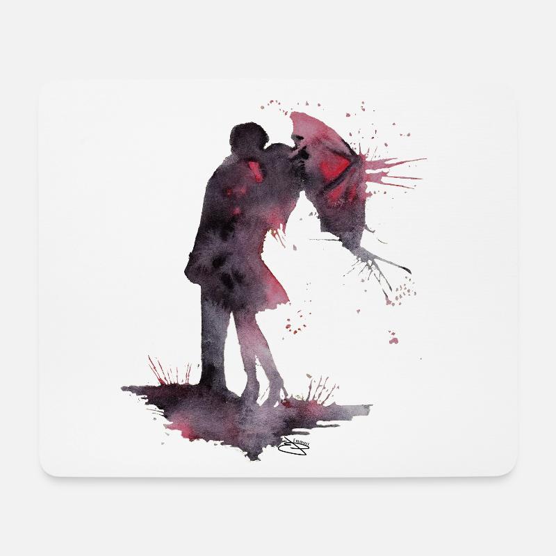 Liebe und Kuss Aquarell - Mousepad (Querformat) - Weiß