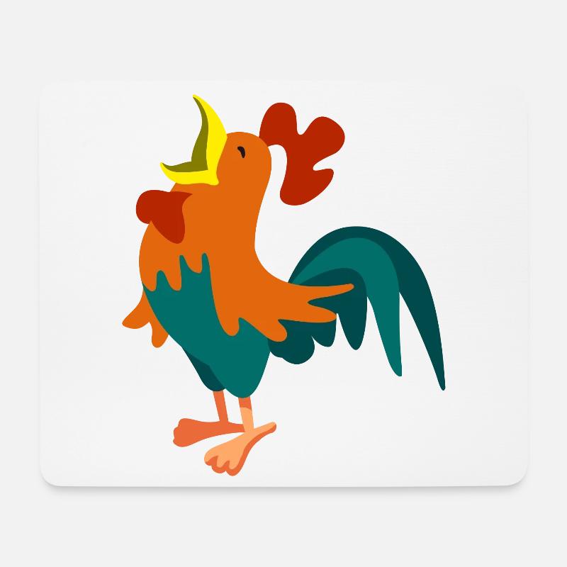 Krähender Hahn – Tiermotiv für Kinder & Erwachsene - Mousepad (Querformat) - Weiß