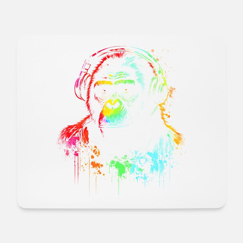 Regenbogen Gorilla Kopfhörer - Mousepad (Querformat) - Weiß