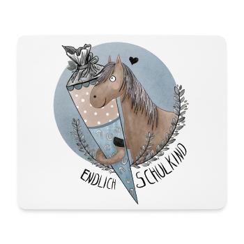 Endlich Schulkind Pferd mit Schultüte Blau - Mousepad (Querformat) - Weiß - Vorne
