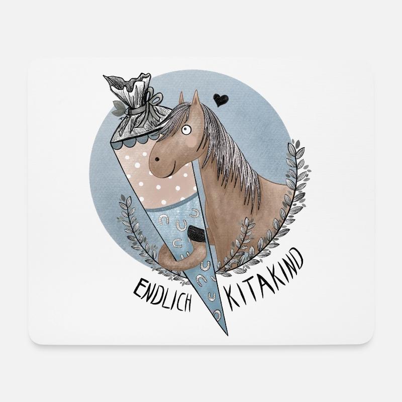 Endlich Kitakind Pferd mit Schultüte Blau - Mousepad (Querformat) - Weiß