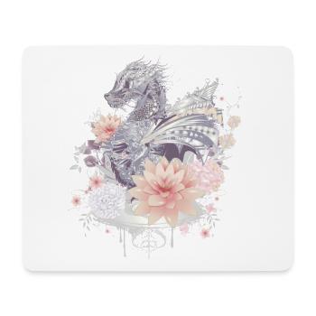 wunderschöner Drache im japanischen Stil & Blüten - Mousepad (Querformat) - Weiß - Vorne
