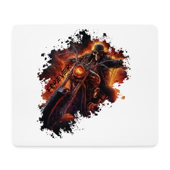 Flaming skull on motorcycle biker - Mouse Pad (horizontal) - white - Front