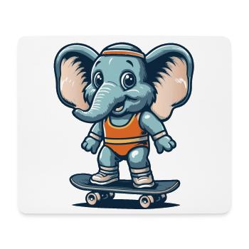 Blue Cartoon Elephant on the Skateboard - Mouse Pad (horizontal) - white - Front