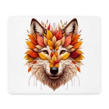 Grand loup, conçu à partir de différentes feuilles - Tapis de souris (format paysage) - blanc - Devant