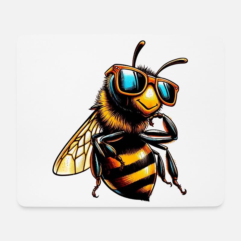 Biene mit Sonnenbrille - Mousepad (Querformat) - Weiß