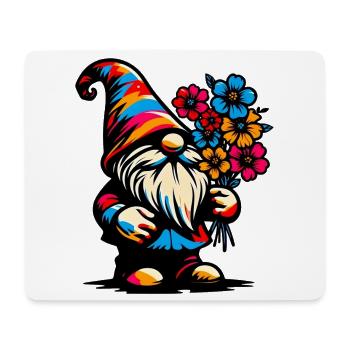 Zwerg mit Blumen - Mousepad (Querformat) - Weiß - Vorne