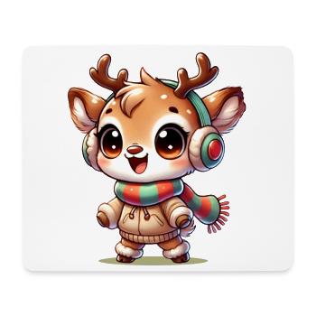 Cute reindeer with winter look with headphones - Mouse Pad (horizontal) - white - Front