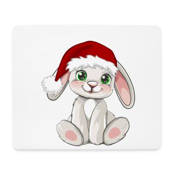 Süßer Hase mit Santa Mütze Weihnachtsmütze - Mousepad (Querformat) - Weiß - Vorne