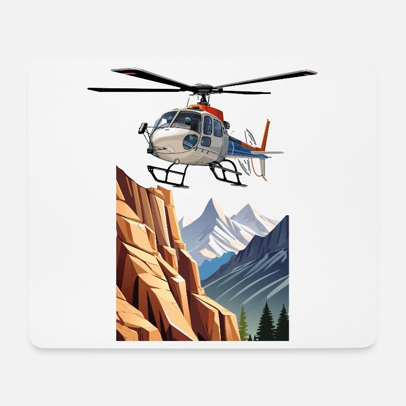 Hélicoptère en montagne - Tapis de souris (format paysage) - blanc