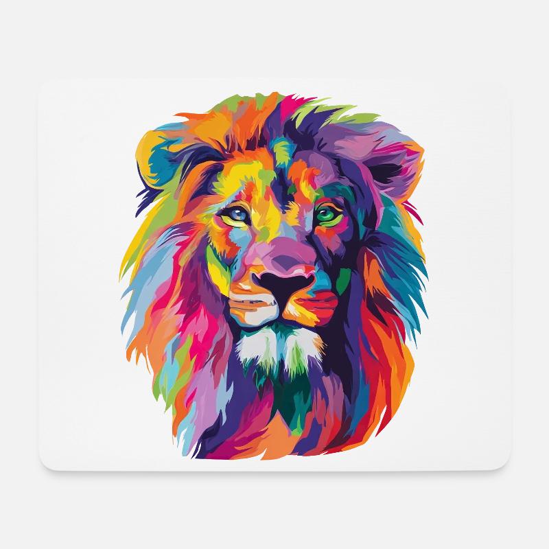 Löwe Bunter Löwenkopf Pop Art - Mousepad (Querformat) - Weiß