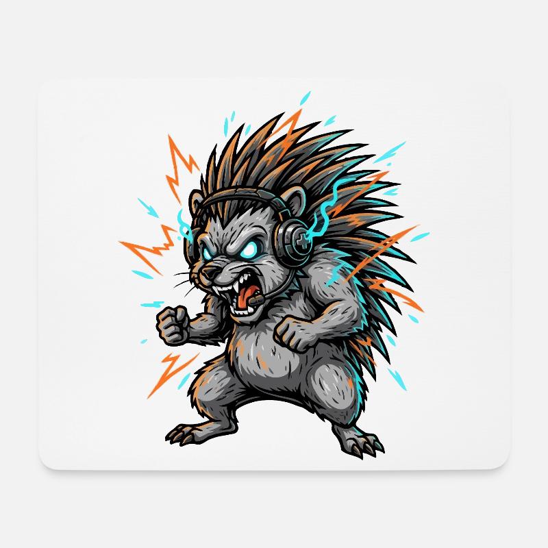 Elektrischer Cyber-Igel-DJ - Mousepad (Querformat) - Weiß