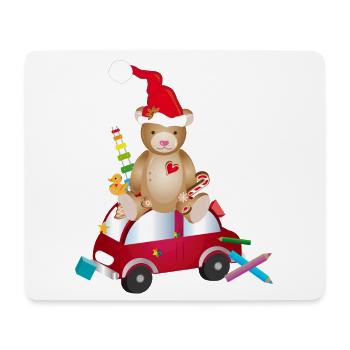 Ours en peluche avec chapeau de père Noël sur voiture jouet - Tapis de souris (format paysage) - blanc - Devant