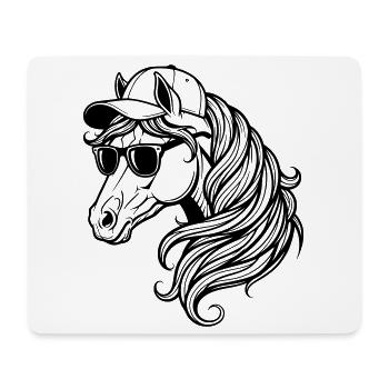 Cool Horse – Pferdekopf mit Cap und Sonnenbrille - Mousepad (Querformat) - Weiß - Vorne