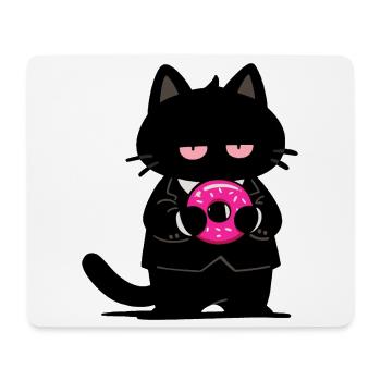 Chat noir avec un donut rose - Tapis de souris (format paysage) - blanc - Devant