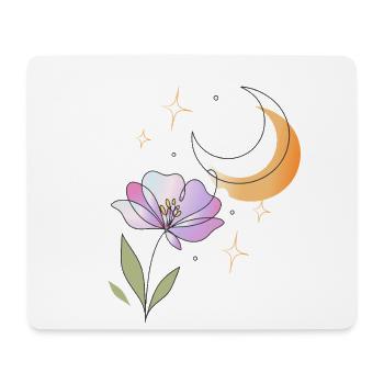 Blume mit Mond Line Art Illustration  - Mousepad (Querformat) - Weiß - Vorne