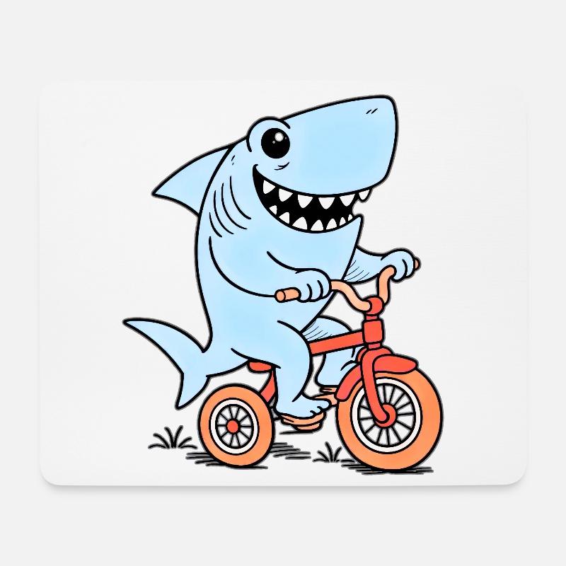 Blauer Hai auf Fahrrad - Mousepad (Querformat) - Weiß