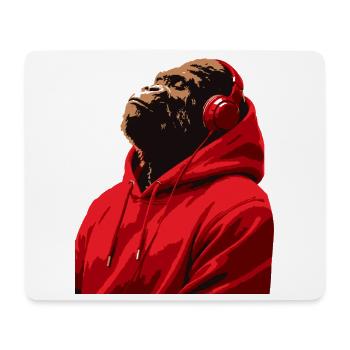 Gorilla in hoodie listening to headphones music - Mouse Pad (horizontal) - white - Front