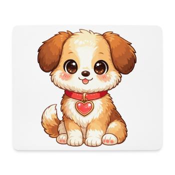 Kuschelhund mit Herzanhänger - Mousepad (Querformat) - Weiß - Vorne