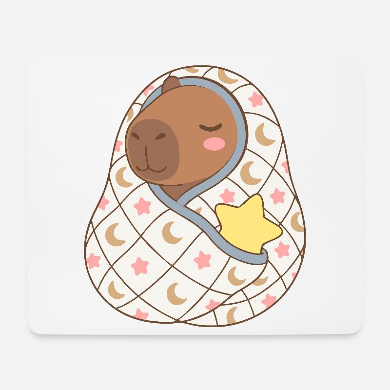 Niedliches schlafendes Capybara in Decke – Kawaii-Kunst - Mousepad (Querformat) - Weiß