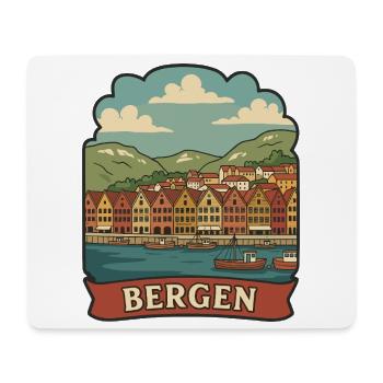 Autocollant de voyage vintage Bryggen Bergen Norvège - Tapis de souris (format paysage) - blanc - Devant