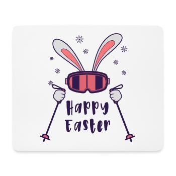 Happy Easter from Skiing Rabbit with ski poles - Mouse Pad (horizontal) - white - Front