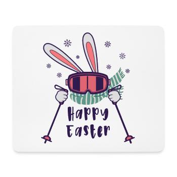 Happy Easter from Skiing Rabbit with ski poles - Mouse Pad (horizontal) - white - Front