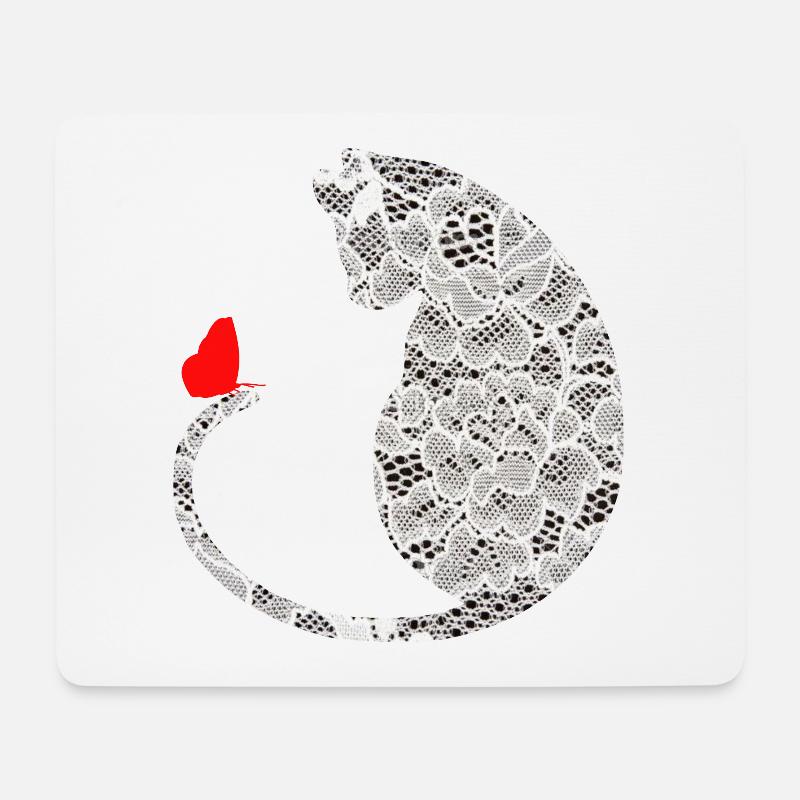 katze mit schmetterling weisse spitze - Mousepad (Querformat) - Weiß