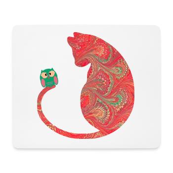 katze mit eule e 91 - Mousepad (Querformat) - Weiß - Vorne