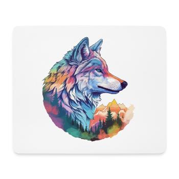 Wolf Wolf's Head Nature Wilderness Forest Trees Colorful Art - Mouse Pad (horizontal) - white - Front