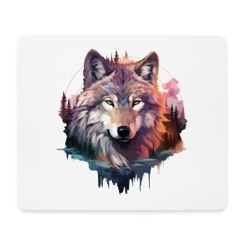 Loup tête de loup Nature nature sauvage aventure forêt Art - Tapis de souris (format paysage) - blanc - Devant
