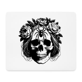 Skull mit Blumenranken und großer Spinne - Mousepad (Querformat) - Weiß - Vorne