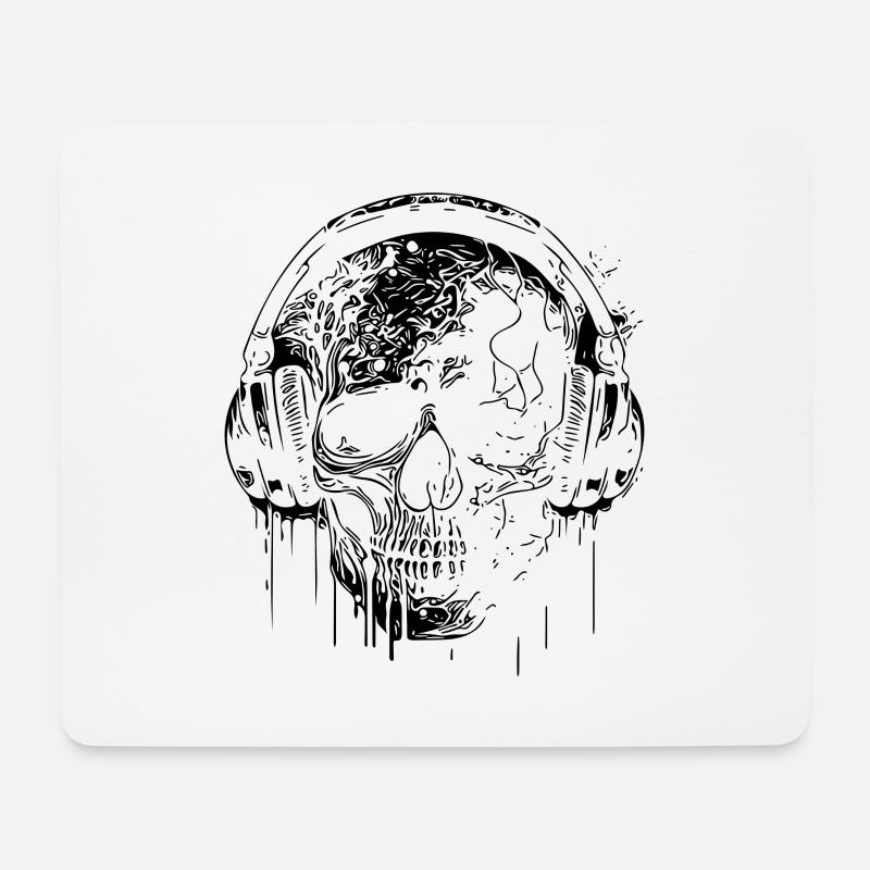 Vintage Schädel Tattoo mit Kopfhörer - Mousepad (Querformat) - Weiß
