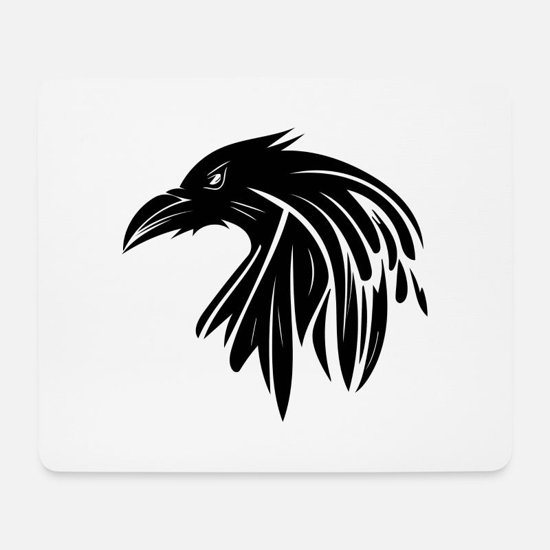 Rabe mit finsterem Blick als Tattoo Porträt - Mousepad (Querformat) - Weiß