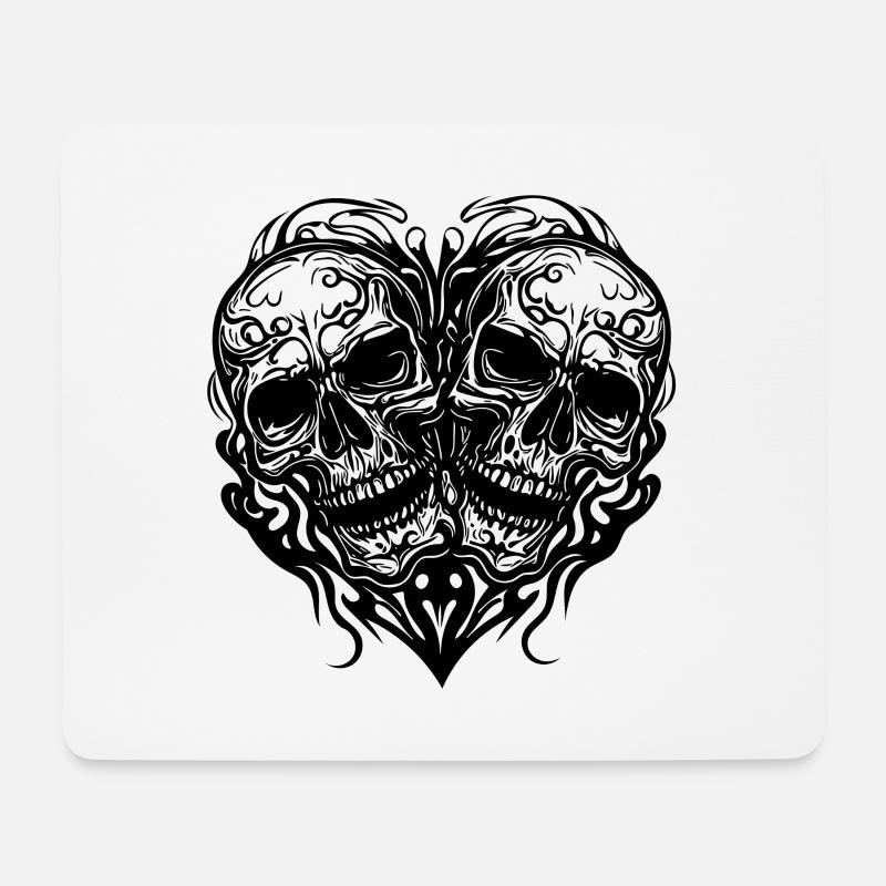 Zwei Schädeln Herz Tattoo Tribal Style - Mousepad (Querformat) - Weiß