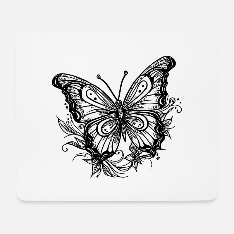 Blumen Tattoo Style Schmetterling - Mousepad (Querformat) - Weiß