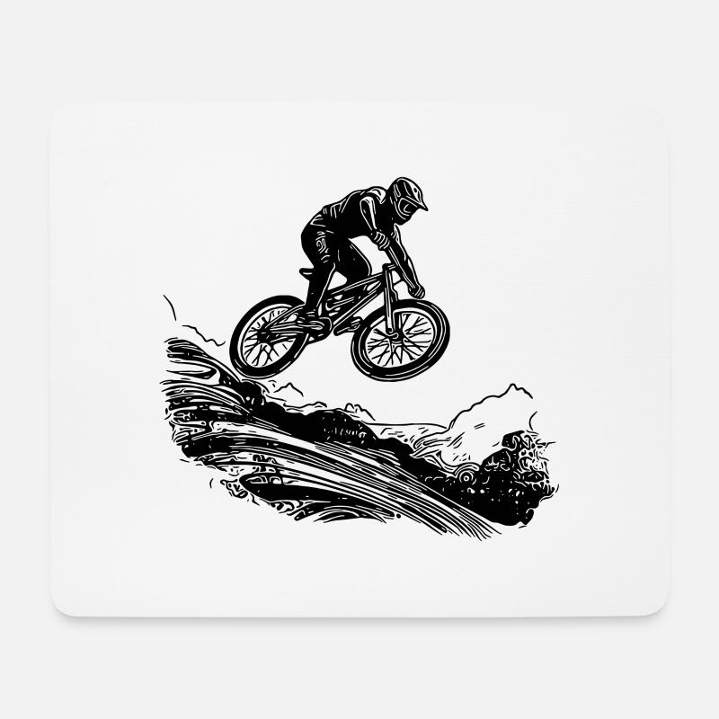 Mountainbiker mit Fahrrad den Berg hinab - Mousepad (Querformat) - Weiß