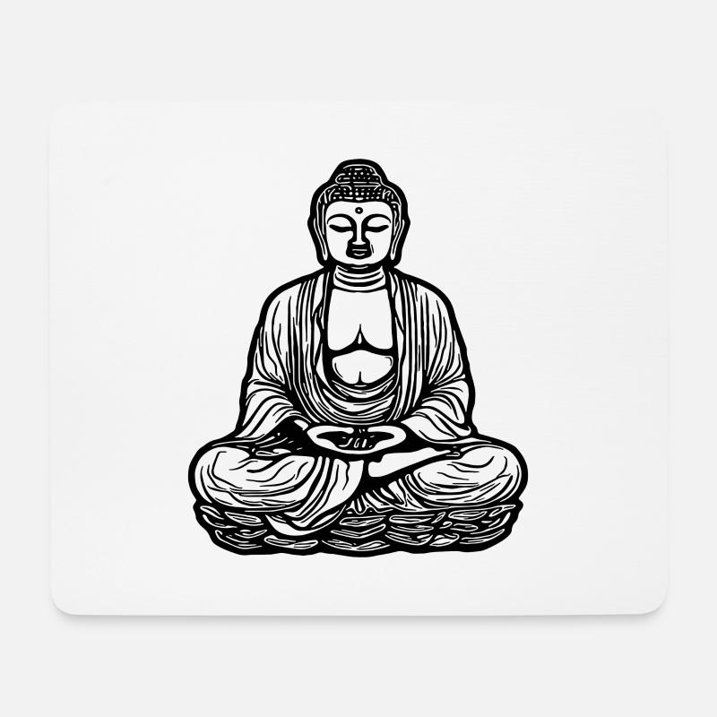 Fernöstliche Buddha Lotus Meditation Tattoo Style - Mousepad (Querformat) - Weiß